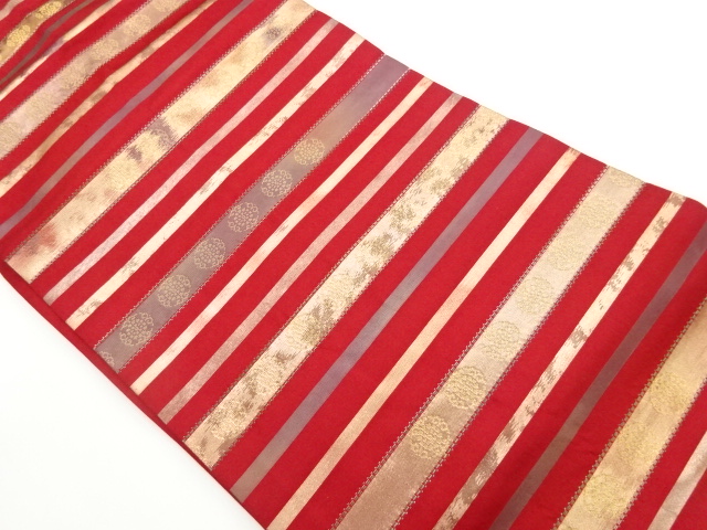 引箔横縞に華文模様織出し名古屋帯